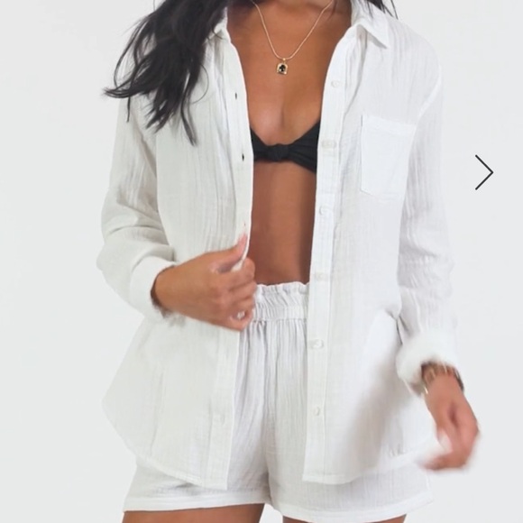 Tops - White Beachy Crinkle Button Up Shirt
